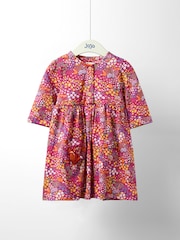 وردي - JoJo Maman Bébé Button Front Printed Pet In Pocket Dress - صورة 1 من 3