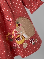 JoJo Maman Bébé Rust Orange Hedgehog Frill Collar Appliqué Dress - Image 5 of 9