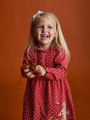 JoJo Maman Bébé Rust Orange Hedgehog Frill Collar Appliqué Dress - Image 7 of 9