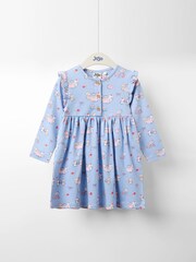 JoJo Maman Bébé Blue Mouse Tea Party Button Front Frill Dress - Image 1 of 3