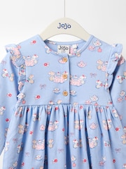 JoJo Maman Bébé Blue Mouse Tea Party Button Front Frill Dress - Image 3 of 3