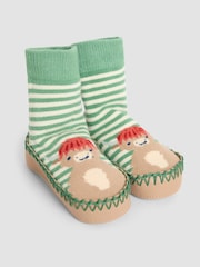 JoJo Maman Bébé Green Highland Cow Moccasin Slipper Socks - Image 1 of 4