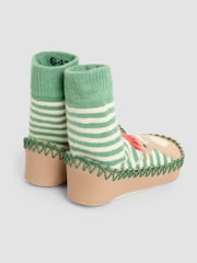 JoJo Maman Bébé Green Highland Cow Moccasin Slipper Socks - Image 2 of 4