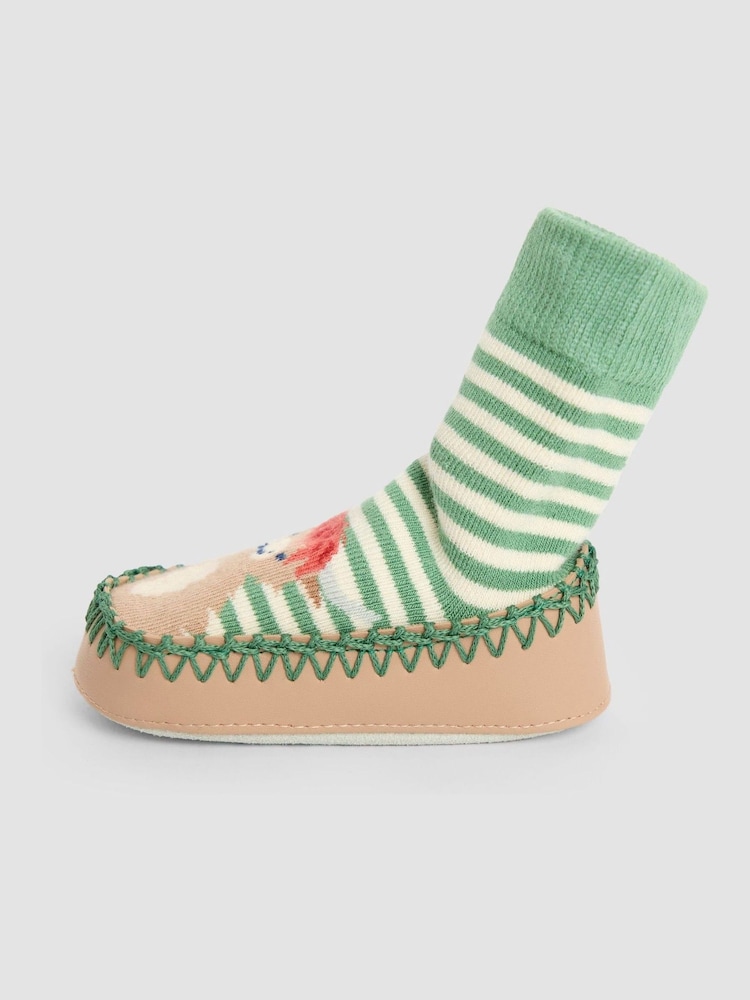 JoJo Maman Bébé Green Highland Cow Moccasin Slipper Socks - Image 4 of 4