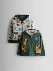 JoJo Maman Bébé Khaki Green Safari Appliqué Reversible Hoodie - Image 1 of 12