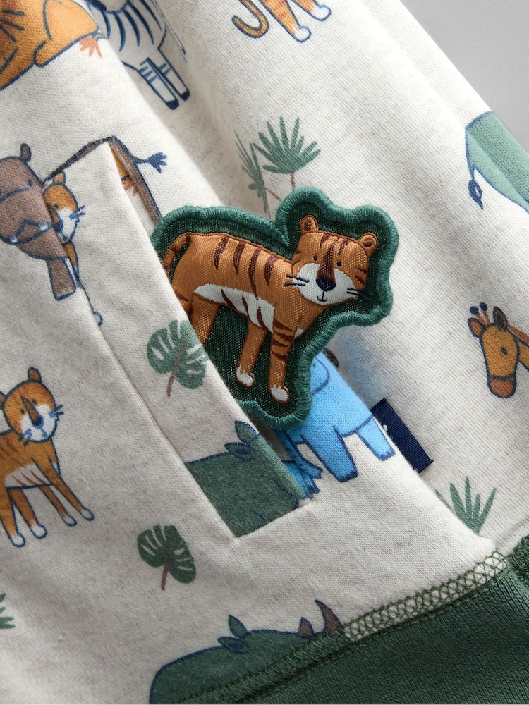 JoJo Maman Bébé Khaki Green Safari Appliqué Reversible Hoodie - Image 12 of 12