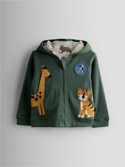 JoJo Maman Bébé Khaki Green Safari Appliqué Reversible Hoodie - Image 2 of 12