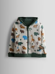 JoJo Maman Bébé Khaki Green Safari Appliqué Reversible Hoodie - Image 4 of 12