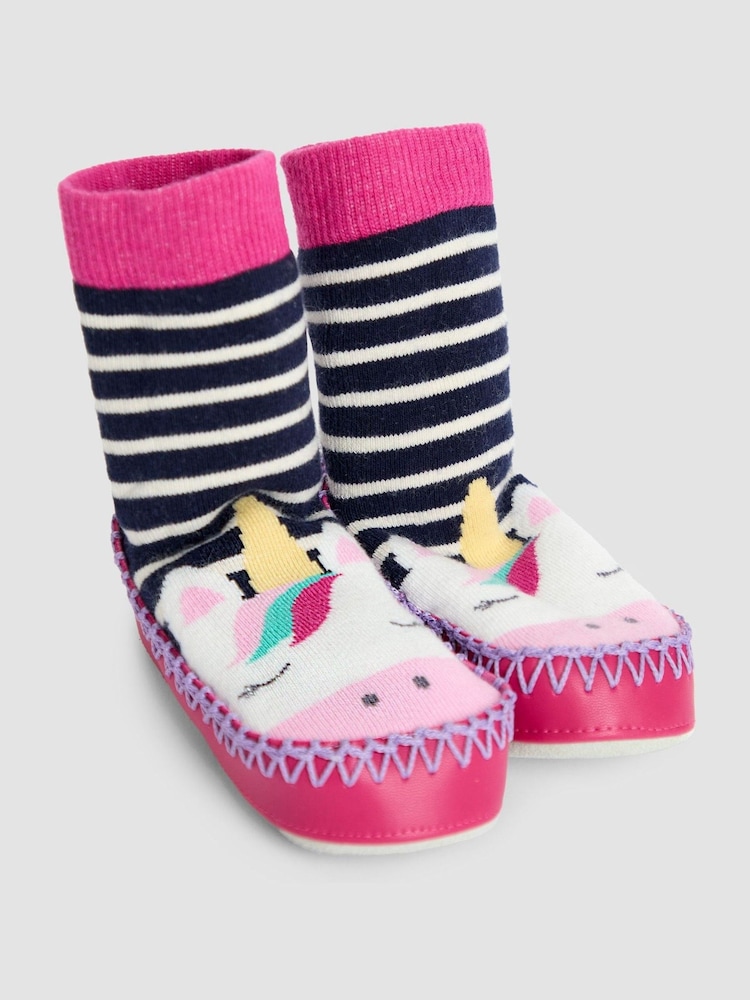 JoJo Maman Bébé Fuchsia Highland Cow Moccasin Slipper Socks - Image 1 of 4