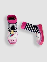 JoJo Maman Bébé Fuchsia Highland Cow Moccasin Slipper Socks - Image 3 of 4