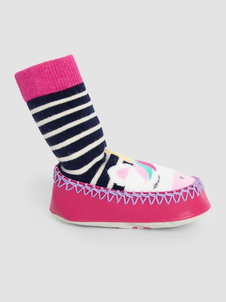 JoJo Maman Bébé Fuchsia Highland Cow Moccasin Slipper Socks - Image 4 of 4