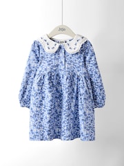 JoJo Maman Bébé Blue Embroidered Collar Button Front Dress - Image 1 of 4