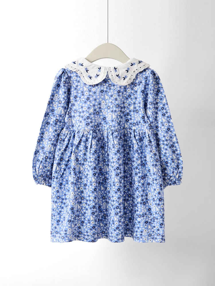 JoJo Maman Bébé Blue Embroidered Collar Button Front Dress - Image 2 of 4