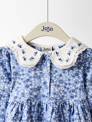 JoJo Maman Bébé Blue Embroidered Collar Button Front Dress - Image 3 of 4