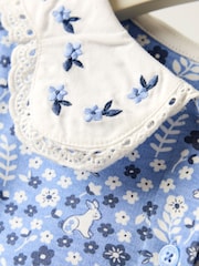 JoJo Maman Bébé Blue Embroidered Collar Button Front Dress - Image 4 of 4