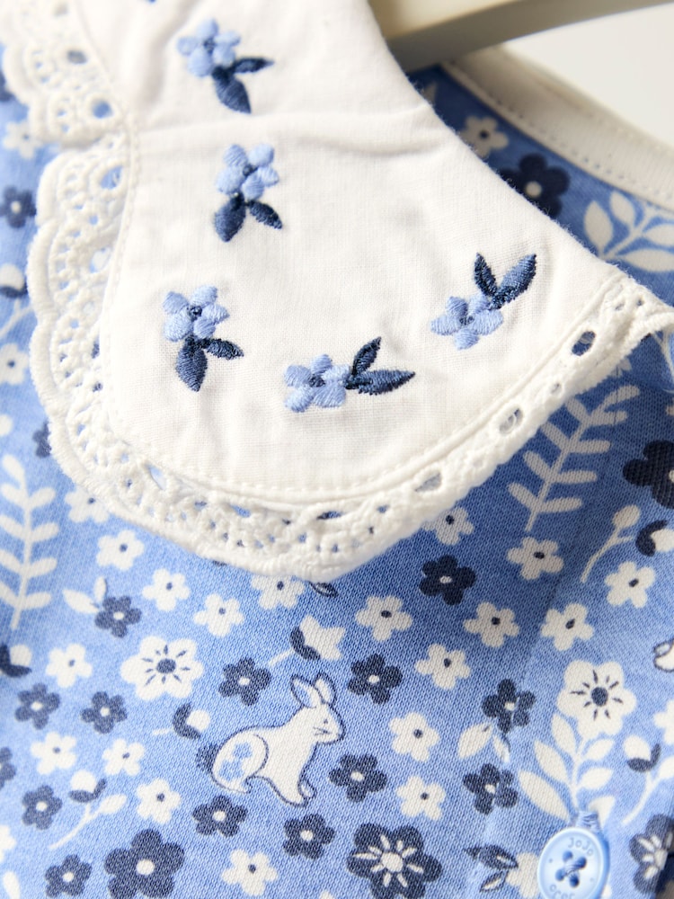 JoJo Maman Bébé Blue Embroidered Collar Button Front Dress - Image 4 of 4