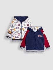 JoJo Maman Bébé Navy Varsity Colour Block Appliqué Reversible Hoodie - Image 1 of 11