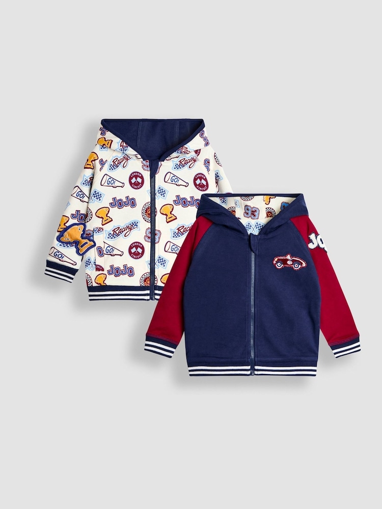 JoJo Maman Bébé Navy Varsity Colour Block Appliqué Reversible Hoodie - Image 1 of 11 JoJo Maman Bébé Navy Varsity Colour Block Appliqué Reversible Hoodie - Image 1 of 11