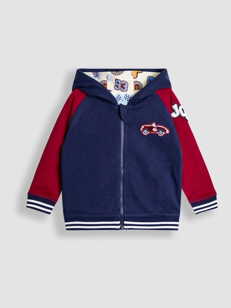 JoJo Maman Bébé Navy Varsity Colour Block Appliqué Reversible Hoodie - Image 2 of 11 JoJo Maman Bébé Navy Varsity Colour Block Appliqué Reversible Hoodie - Image 2 of 11