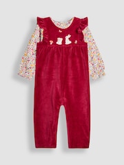 JoJo Maman Bébé Purple Light Appliqué Velour Dungarees & Top Set - Image 1 of 6