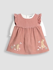JoJo Maman Bébé Pink Frill Cord Appliqué Dress & Body Set - Image 1 of 6