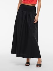 VILA Black Shirred Waist Poplin Maxi 100% Cotton Skirt - Image 1 of 6