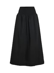 VILA Black Shirred Waist Poplin Maxi 100% Cotton Skirt - Image 6 of 6