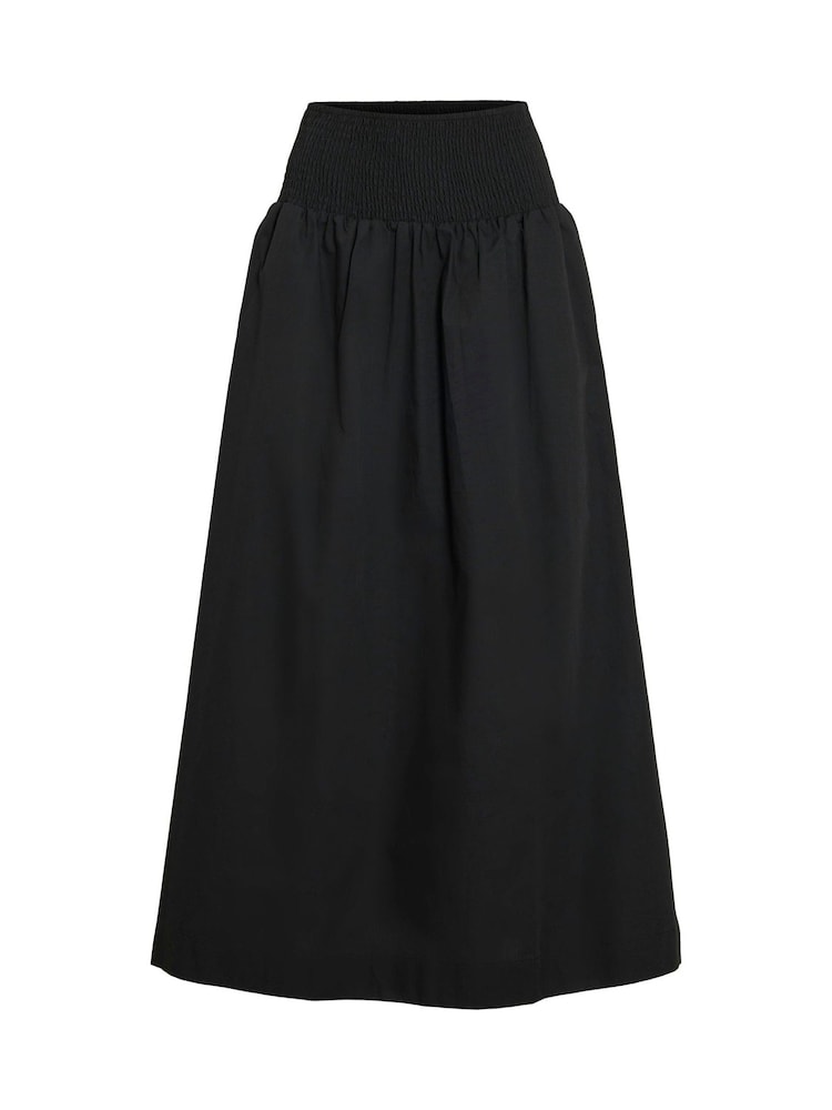 VILA Black Shirred Waist Poplin Maxi 100% Cotton Skirt - Image 6 of 6