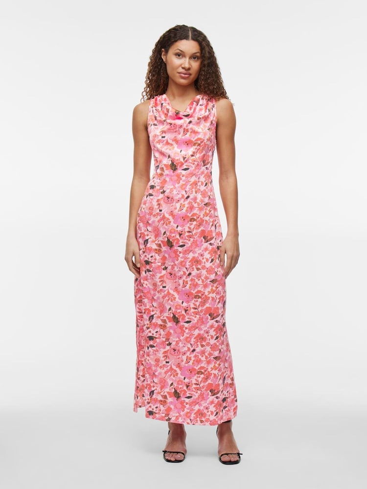 VILA Floral Printed Satin Cowl Neck Maxi Dress - Image 1 of 5