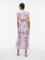 VILA Purple Printed Floral Chiffon Frill Detail Maxi Dress - Image 2 of 7