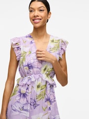 VILA Purple Printed Floral Chiffon Frill Detail Maxi Dress - Image 4 of 7