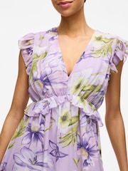VILA Purple Printed Floral Chiffon Frill Detail Maxi Dress - Image 5 of 7