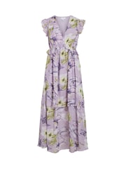 VILA Purple Printed Floral Chiffon Frill Detail Maxi Dress - Image 6 of 7