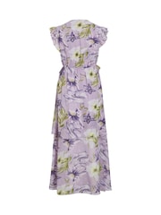 VILA Purple Printed Floral Chiffon Frill Detail Maxi Dress - Image 7 of 7