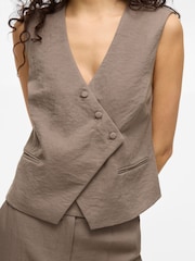 VILA Brown Asymmetric Wrap-Over Button Detail Waistcoat - Image 5 of 7