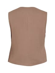VILA Brown Asymmetric Wrap-Over Button Detail Waistcoat - Image 7 of 7