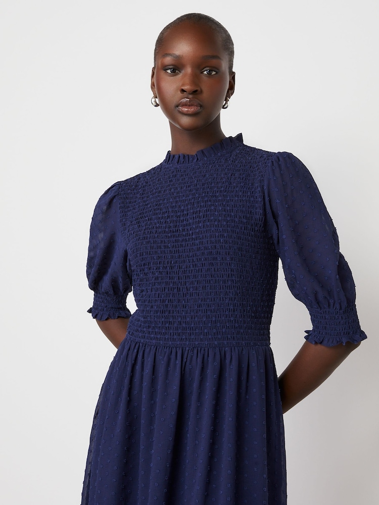 Finery Blue Amelia Dobby Georgette Midi Tea Dress - Image 3 of 4