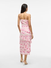 VILA Satin Jacquard Floral Print Frill Midi Dress - Изображение 2 из 8