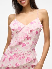 VILA Satin Jacquard Floral Print Frill Midi Dress - Изображение 6 из 8
