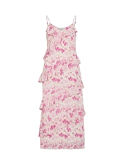 VILA Satin Jacquard Floral Print Frill Midi Dress - Изображение 7 из 8