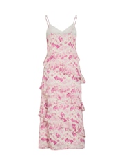 VILA Satin Jacquard Floral Print Frill Midi Dress - Изображение 8 из 8