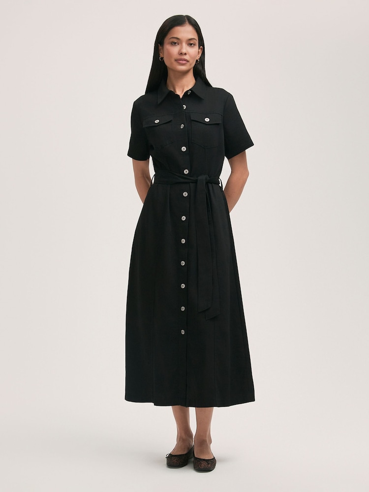 Finery Black Lily Denim Midi Dress - Image 1 of 4