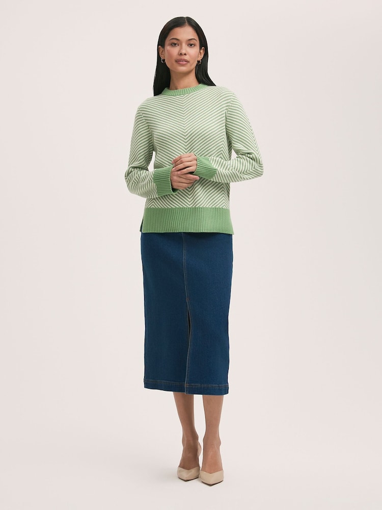 Finery Green Stella Cotton Rich Stripped Jumper - Image 1 of 4