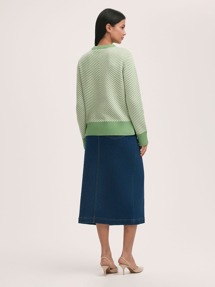 Finery Green Stella Cotton Rich Stripped Jumper - Image 2 of 4