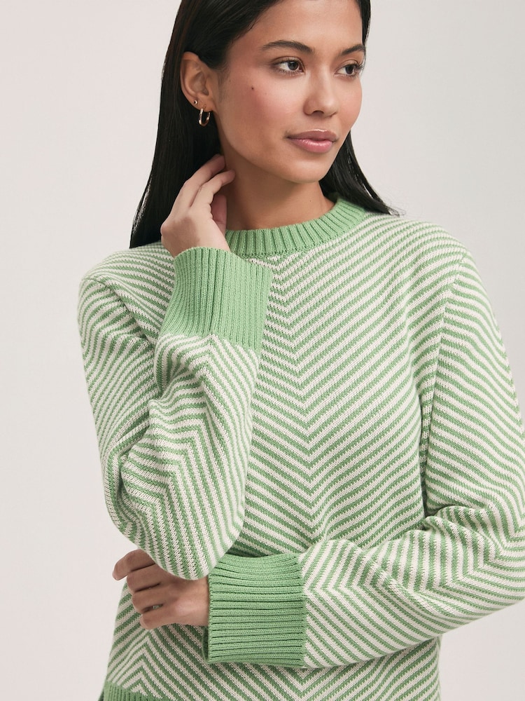 Finery Green Stella Cotton Rich Stripped Jumper - Image 4 of 4