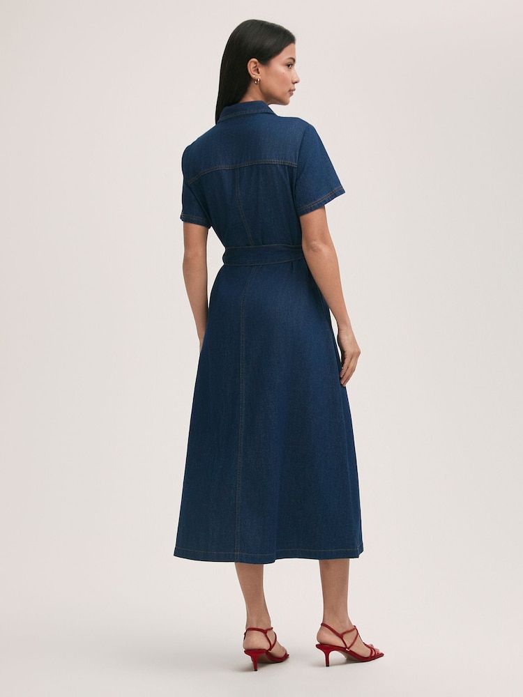 Finery Lily Mid Wash Denim Midi Dress - Image 4 of 4