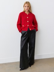Finery Red Saskia Red Button Up Cotton Cardigan - Image 1 of 4