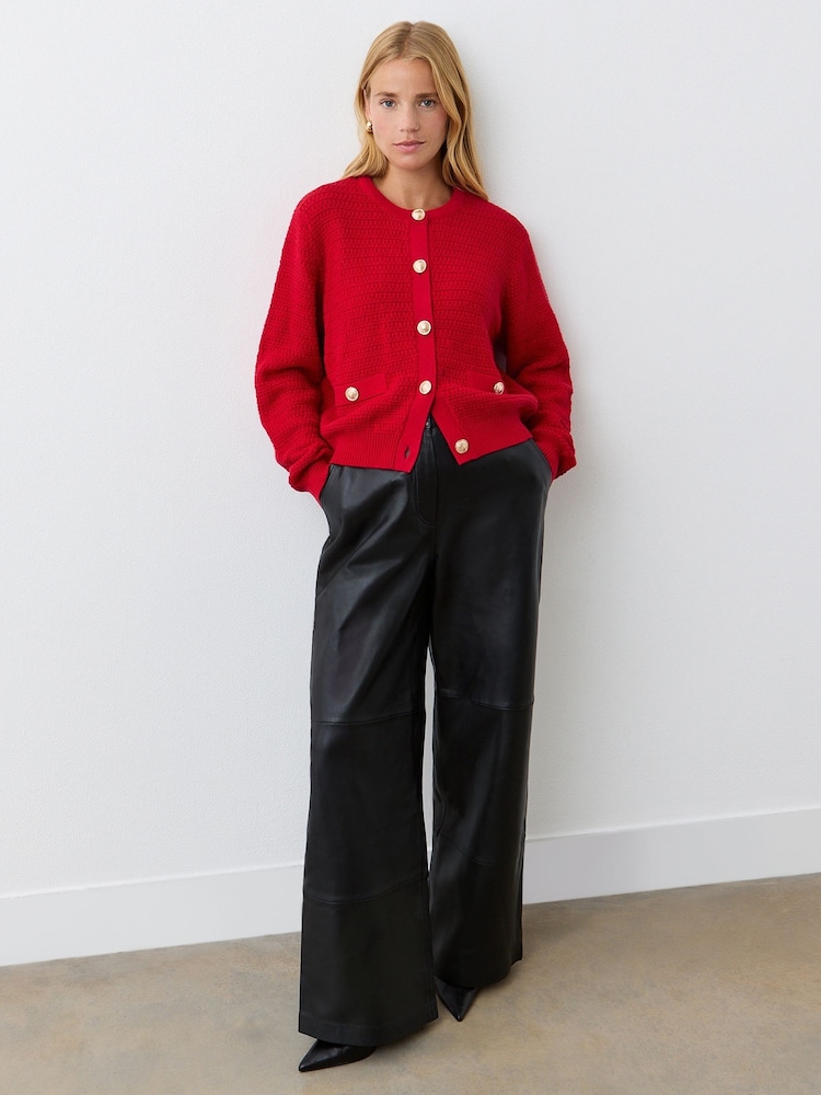 Finery Red Saskia Red Button Up Cotton Cardigan - Image 1 of 4
