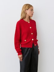 Finery Red Saskia Red Button Up Cotton Cardigan - Image 3 of 4