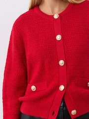 Finery Red Saskia Red Button Up Cotton Cardigan - Image 4 of 4